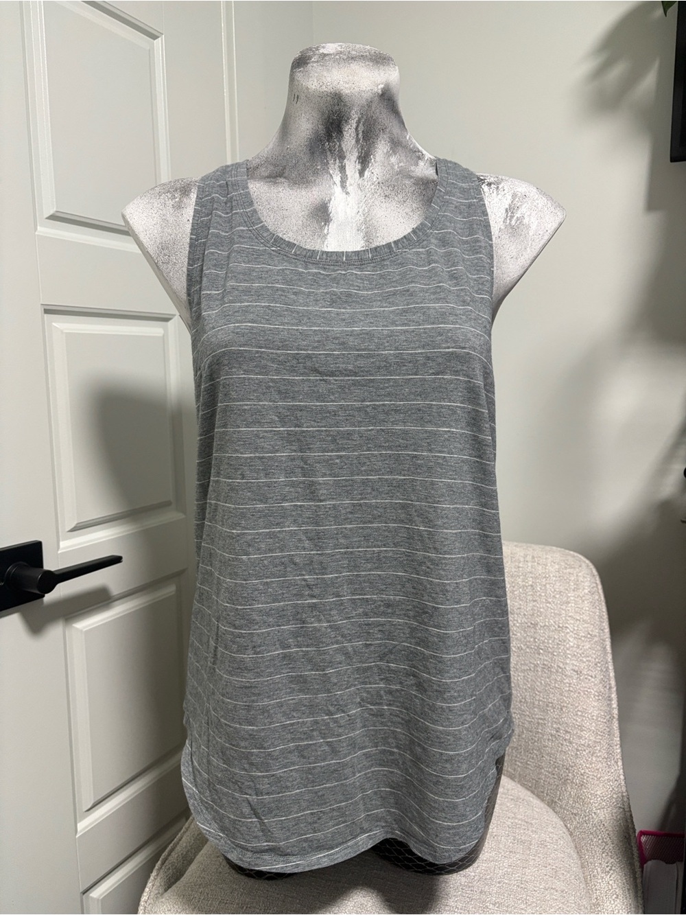 Lululemon Love Tank Pleated Gray Striped Athletic Yoga Top Size 8